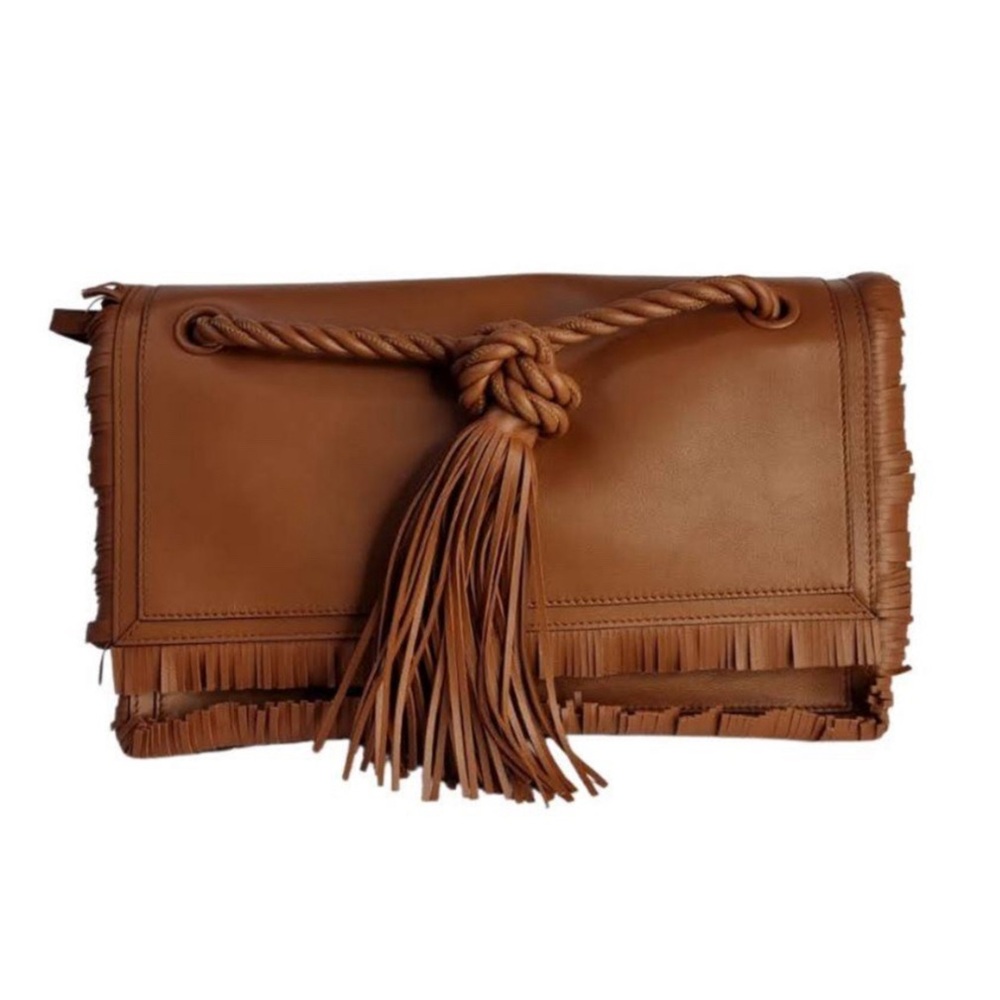 Valentino Garavani, The Rope Leather Clutch In Saddle